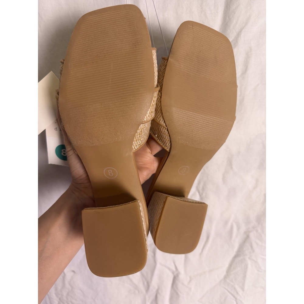 A New Day Women's Kathleen Raffia Buckle Block Heels Size 8 Beige New Rhinestone - Picture 6 of 6